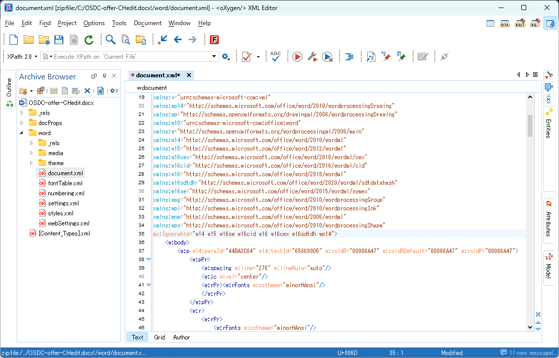 A screenshot of Oxygen XML Editor's user interface